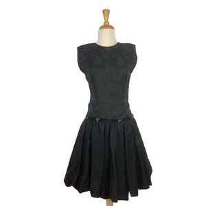 Lillie Rubin S Black Midi Dress 60s Evening Elegant Prom Drop Waist Vintage Gown